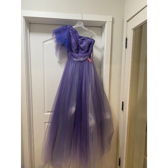 Mac Duggal 20377 Dress Womens 2 Purple One Shoulder Tulle Glitter Gown Prom Even - Picture 2 of 5